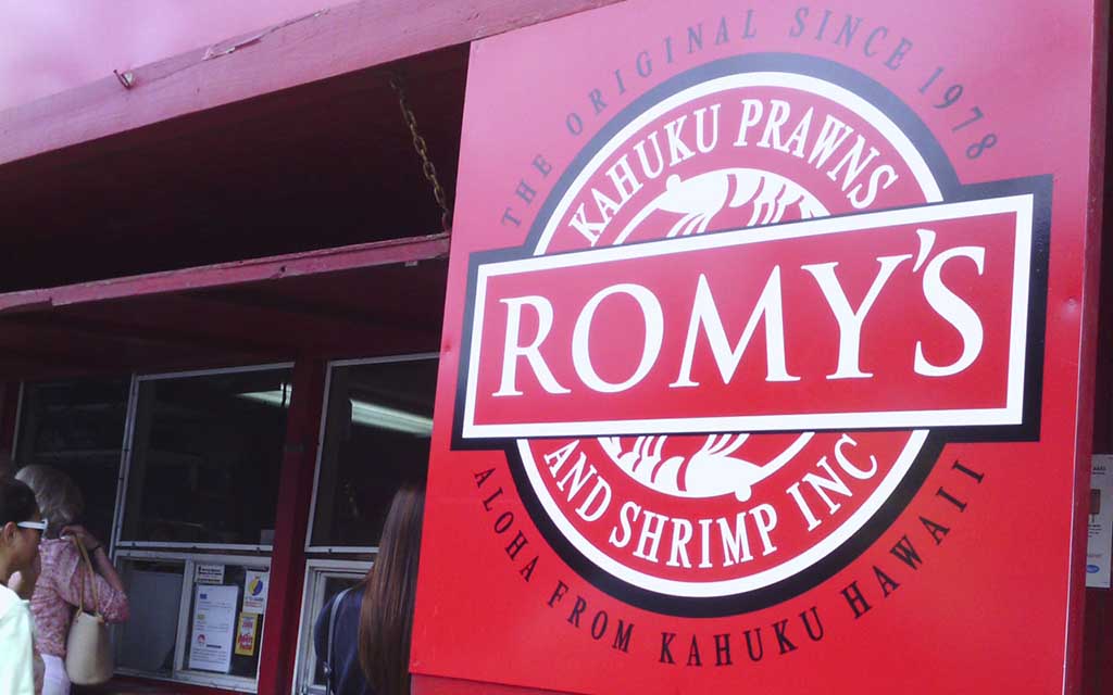 Signage Production and Installation for Romy's Kahuku Prawns & Shrimp